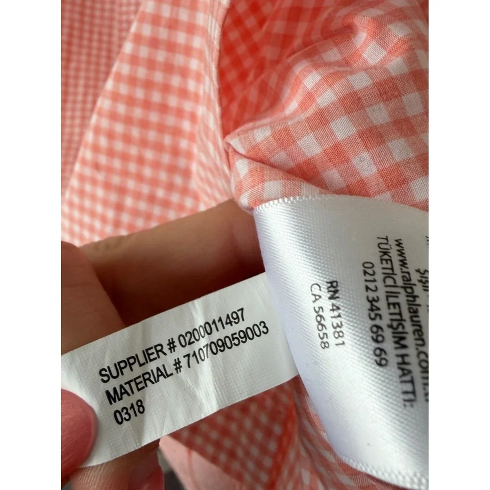 Ralph‎ Lauren Men's Button Down Shirt Orange Gingham Checkered Slim Fit Stretch